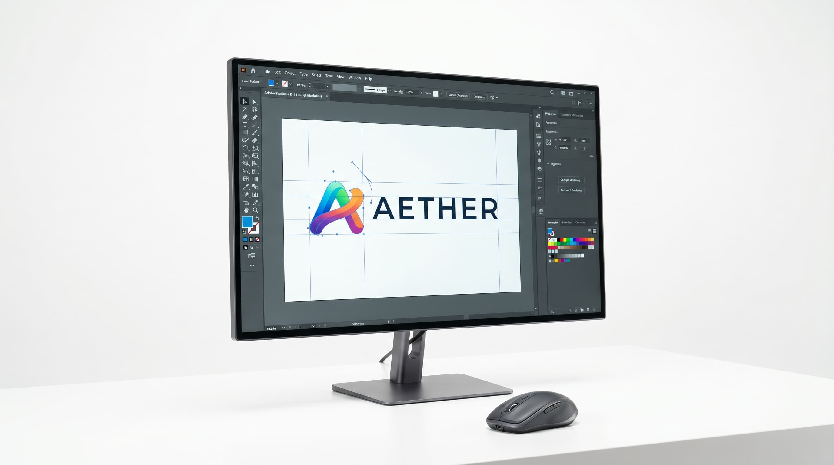 Sleek computer monitor displaying digital design work