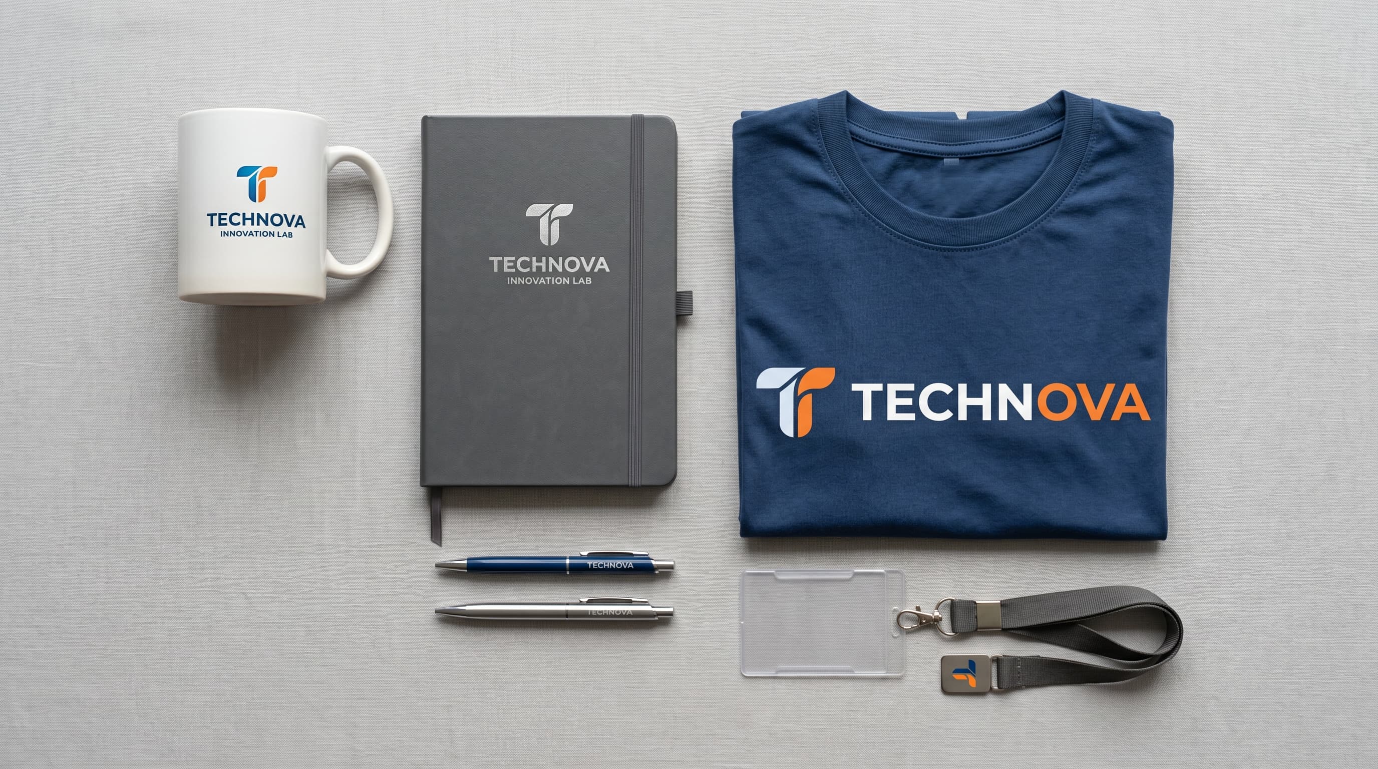 Styled flat lay of branded promotional products